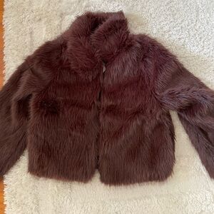 Plush Faux Fur Jacket in Rich Burgundy